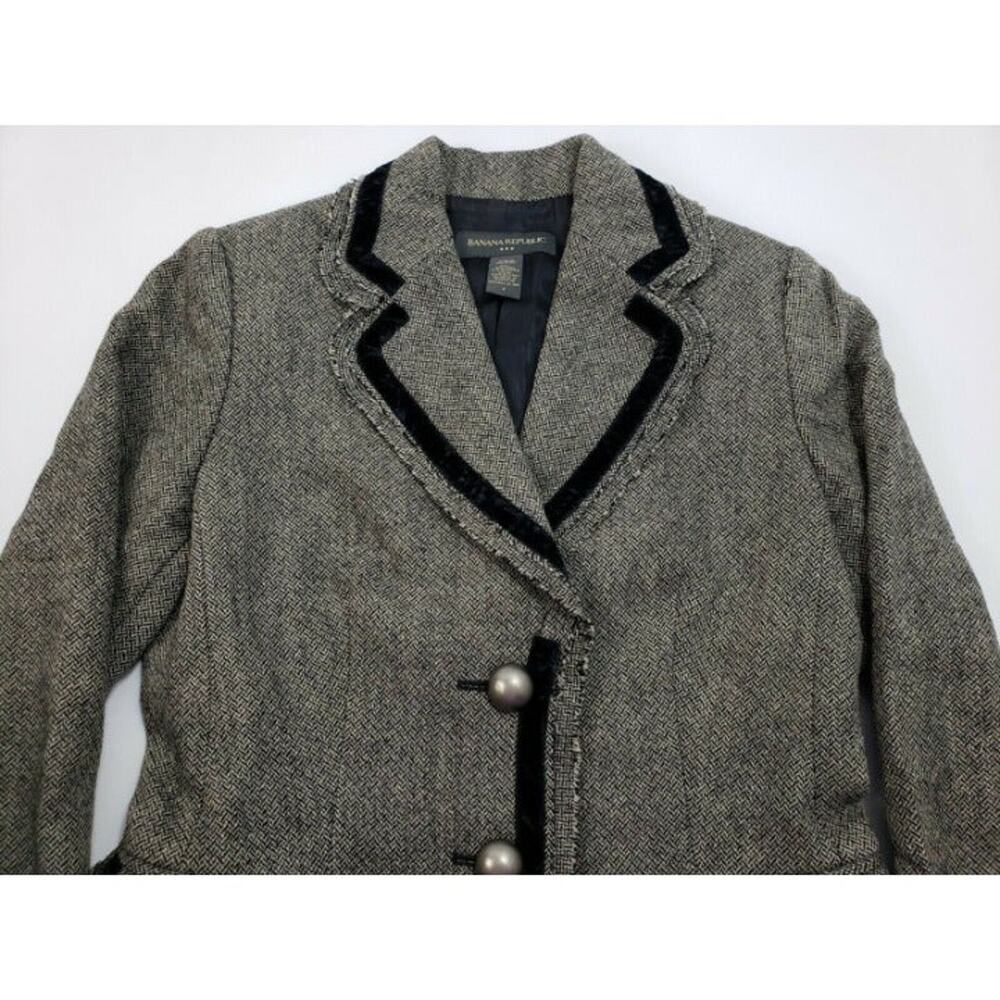 Banana Republic Womens 4 Wool Herringbone Blazer Tweed Fringe Career Jacket